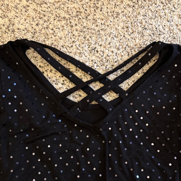 Girls 12y Black So Dress with Silver Dot Accents and Crisscross Neckline - Picture 2 of 4